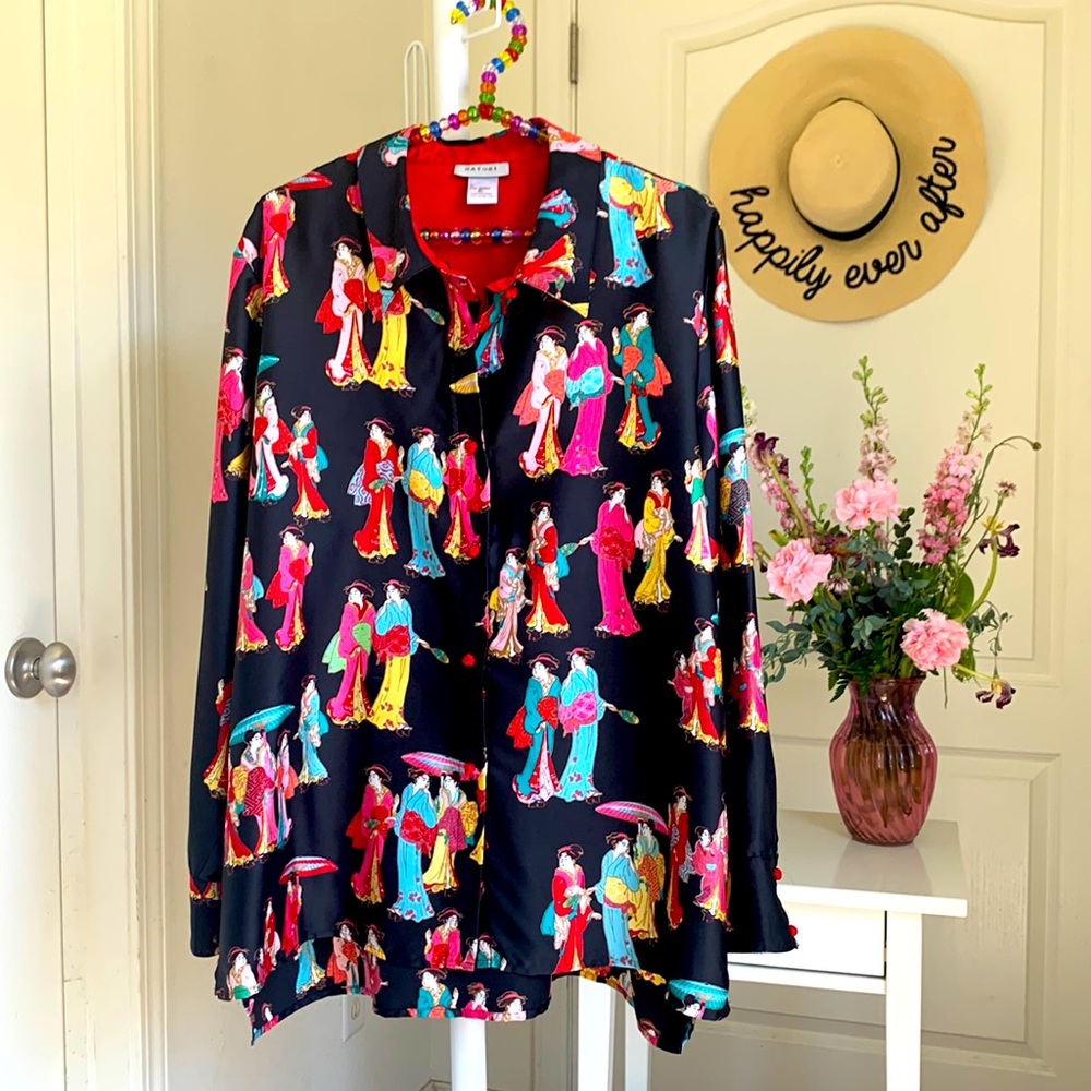 Natori Geisha Print Woman Shirt Size Extra Large